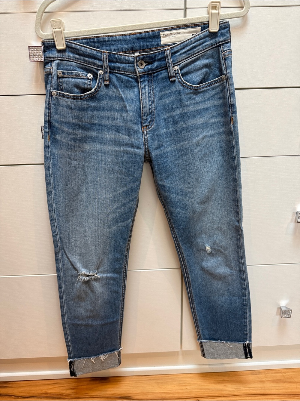 rag & bone Blue Boyfriend Jeans with Cuffed Hem